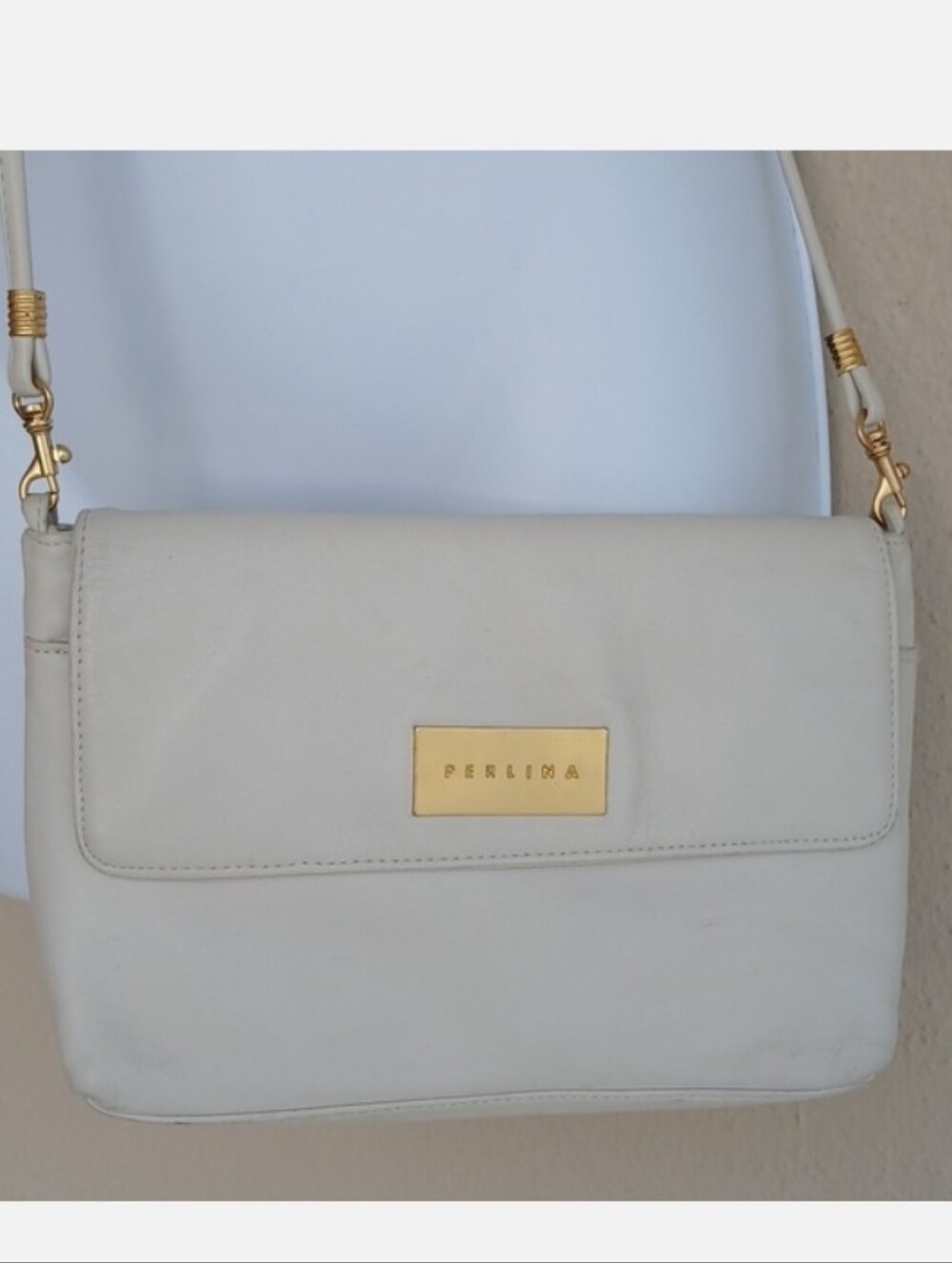 Perlina Ivory White Leather Mini Bag Convertible Crossbody